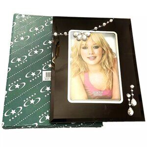 Black glass Picture Frame raised Acrylic stone accent 8 1/2 x 6 1/2-fits a 4 x 6